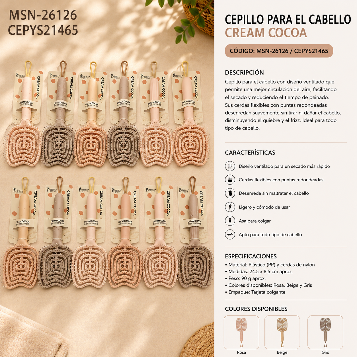 Cepillo para Cabello Cream Cocoa MSN-26126