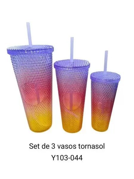 SET DE 3 VASOS TIPO STARBUCKS TORNASOL Y103-044