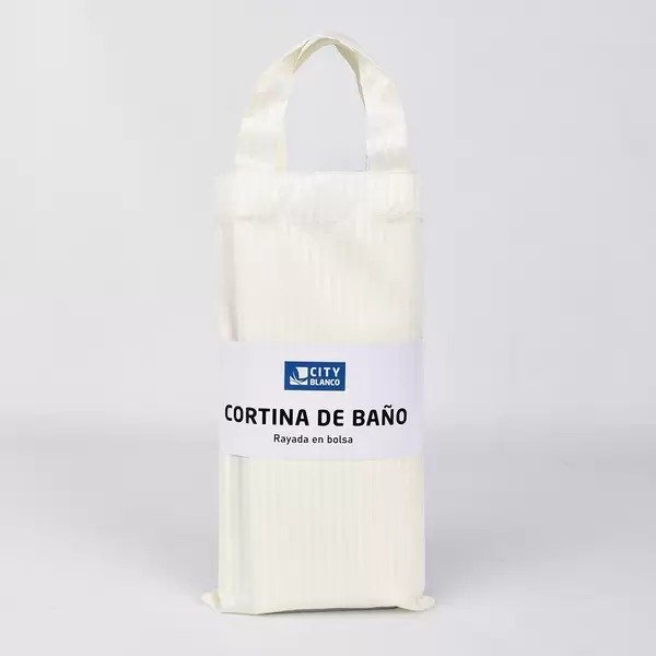 Cortina de baño rayada en bolsa 180x180cm aprox blanco
