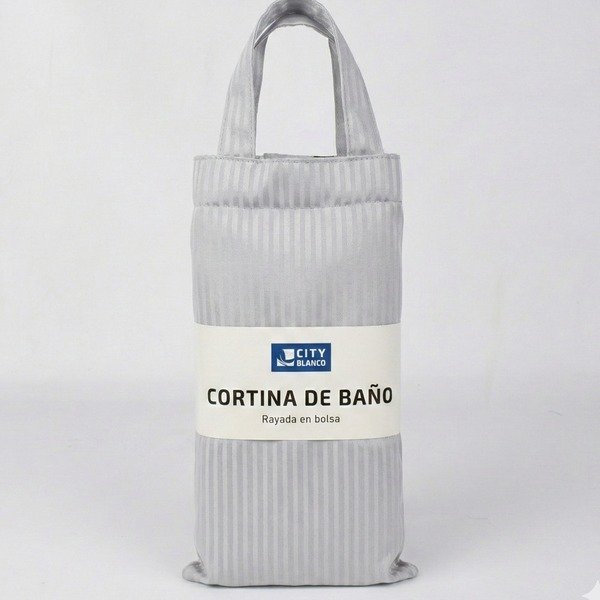 Cortina de baño rayada en bolsa 180x180cm aprox gris claro