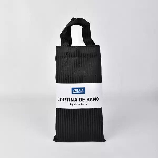 Cortina de baño rayada en bolsa 180x180cm aprox negro